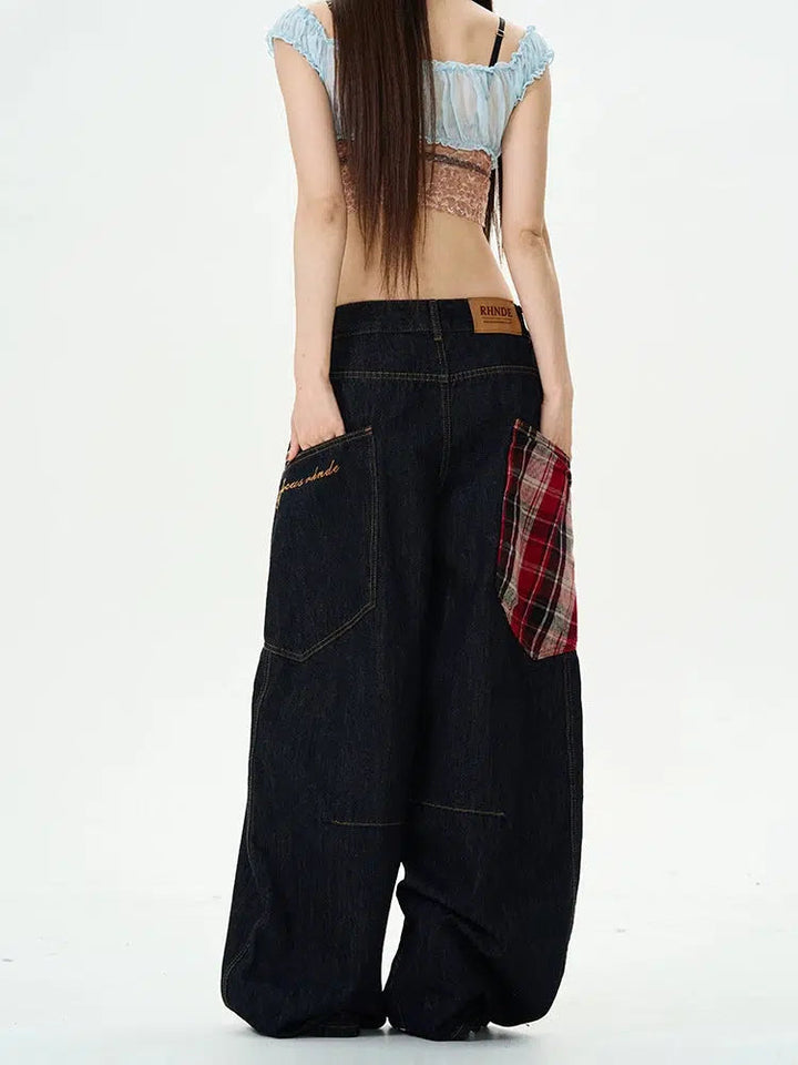 Patchwork Wide-Leg Denim Pants