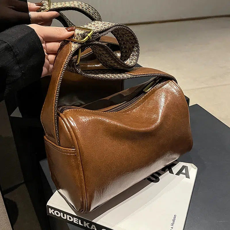 Patterned Strap Leather Shoulder Bag