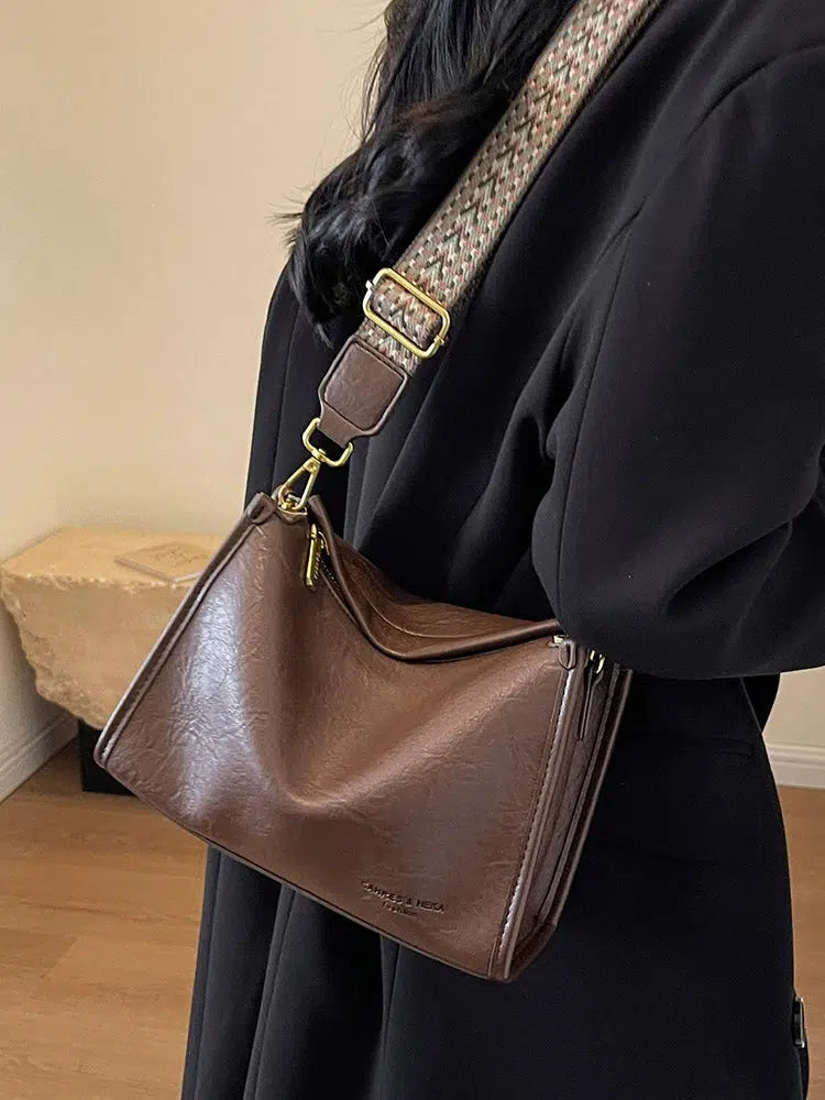 Patterned Strap Leather Shoulder Bag