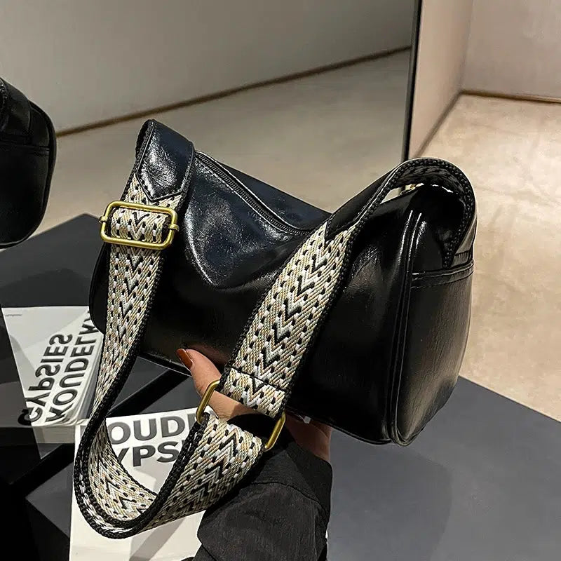 Patterned Strap Leather Shoulder Bag