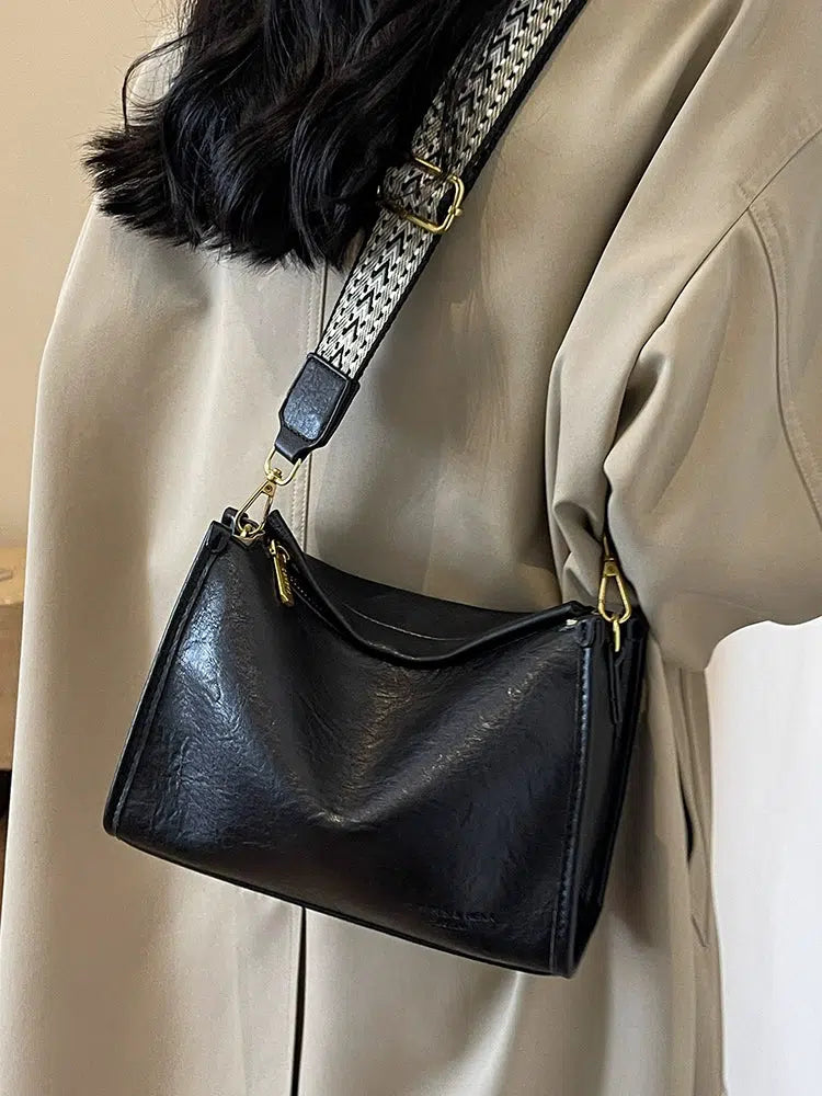 Patterned Strap Leather Shoulder Bag