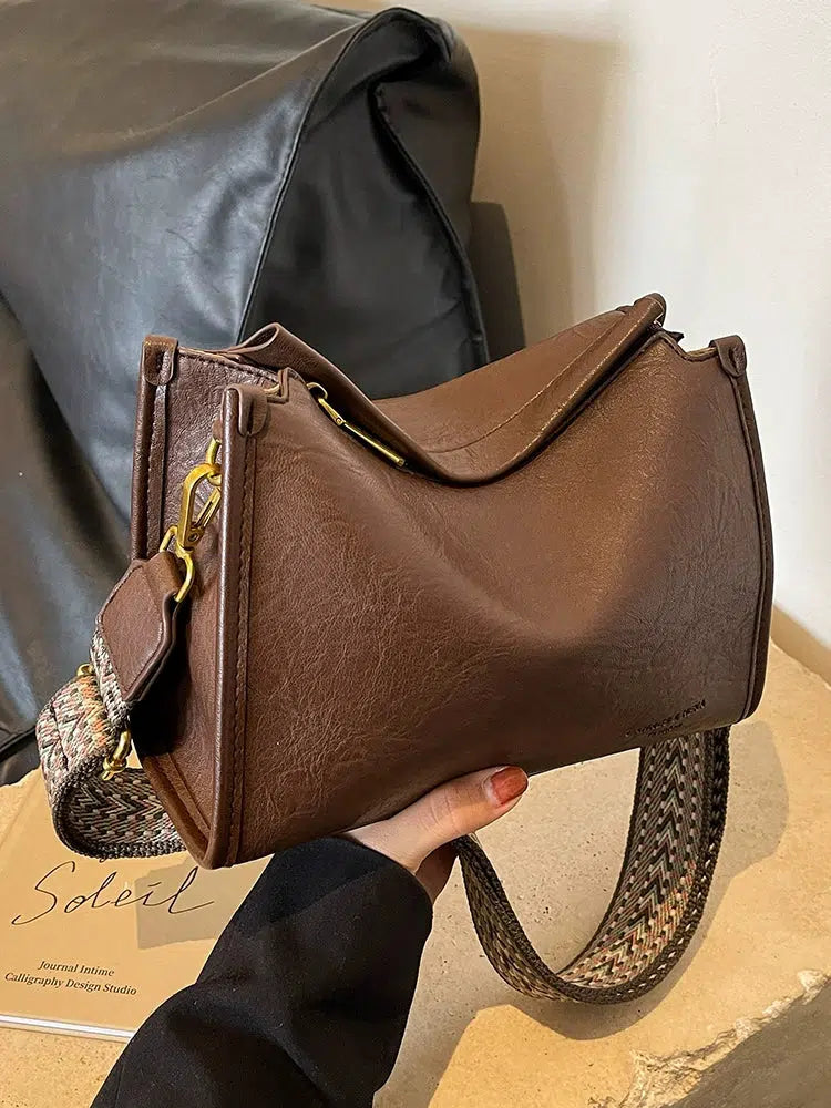 Patterned Strap Leather Shoulder Bag