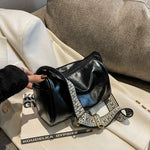 Patterned Strap Leather Shoulder Bag