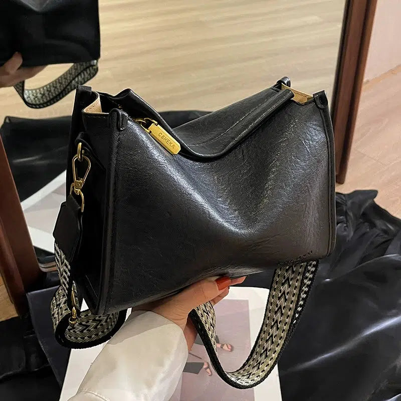 Patterned Strap Leather Shoulder Bag