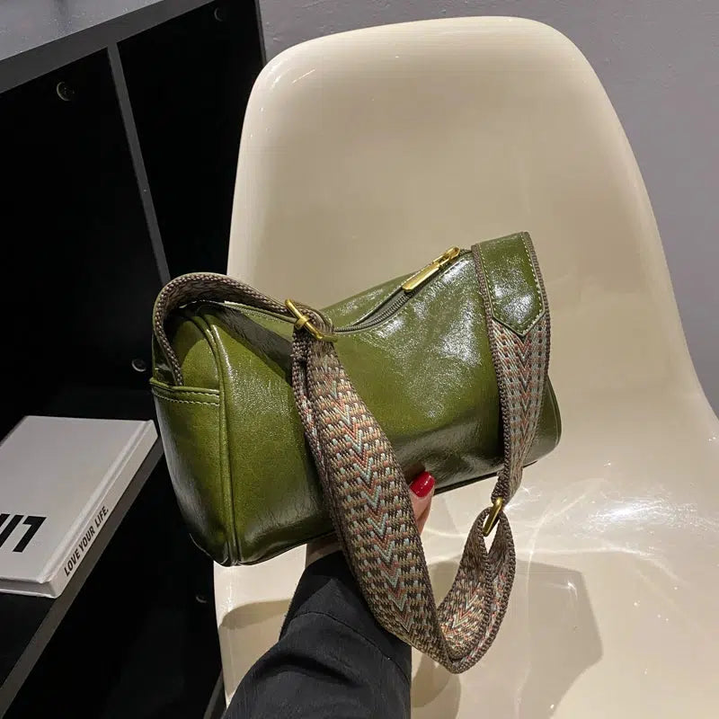 Patterned Strap Leather Shoulder Bag