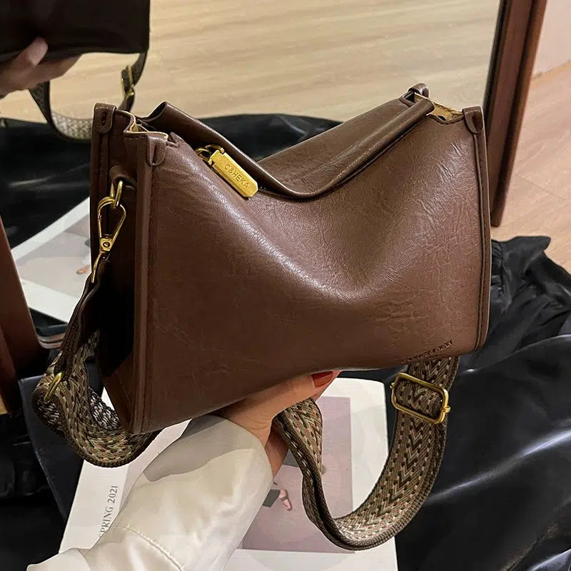 Patterned Strap Leather Shoulder Bag