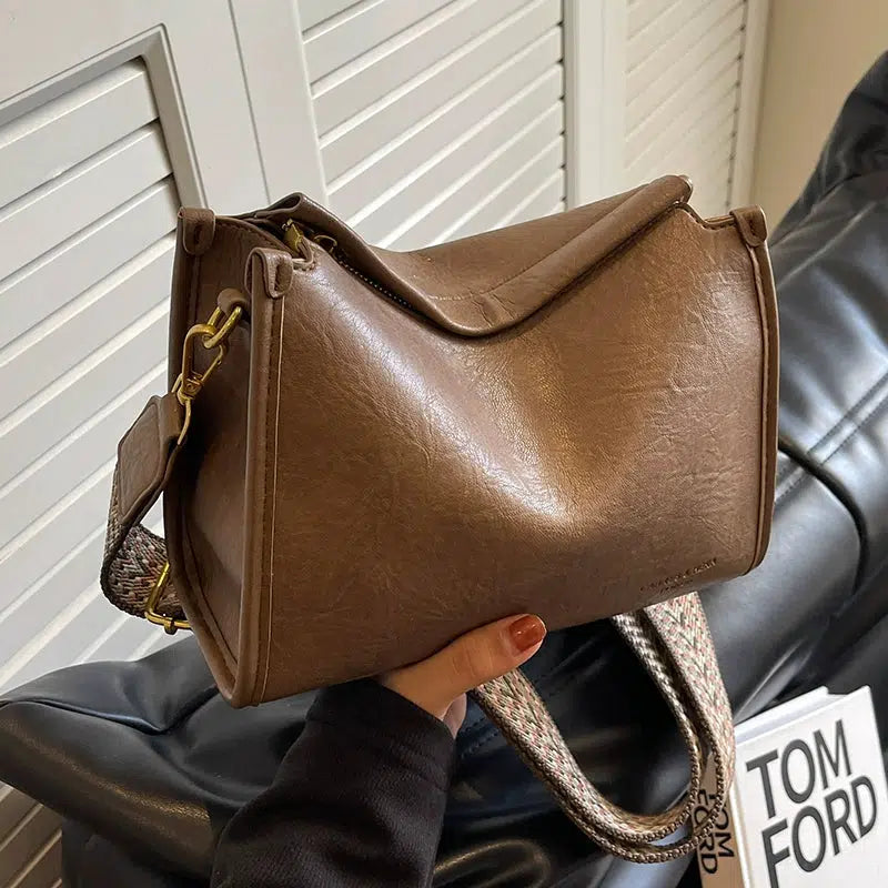 Patterned Strap Leather Shoulder Bag