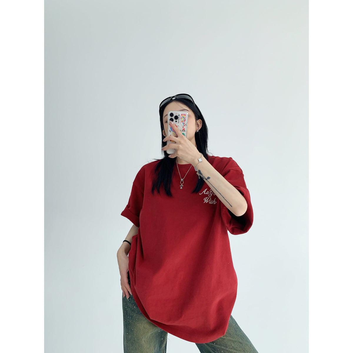 Peal Letter Graphic Oversized T-Shirt