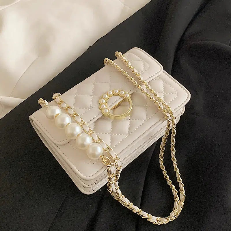 Pearl Accent Chain Strap Square Bag