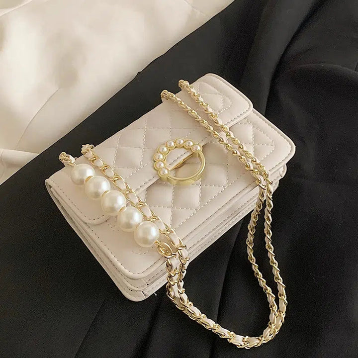 Pearl Accent Chain Strap Square Bag