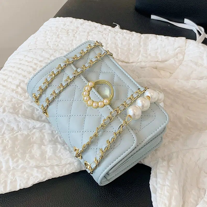 Pearl Accent Chain Strap Square Bag