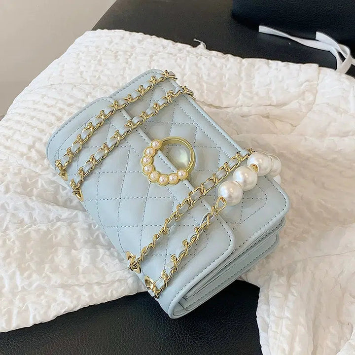Pearl Accent Chain Strap Square Bag