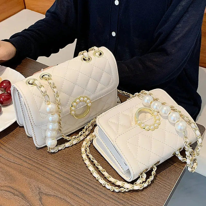 Pearl Accent Chain Strap Square Bag