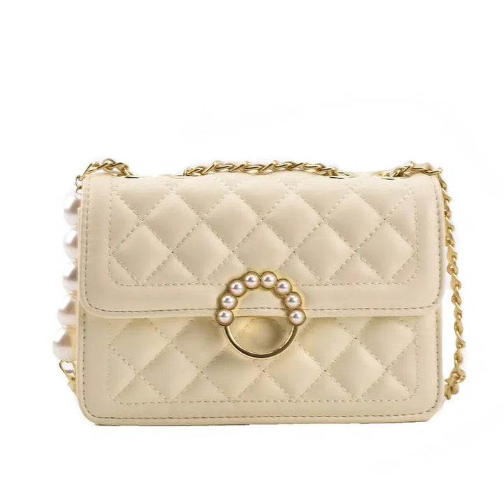 Pearl Accent Chain Strap Square Bag