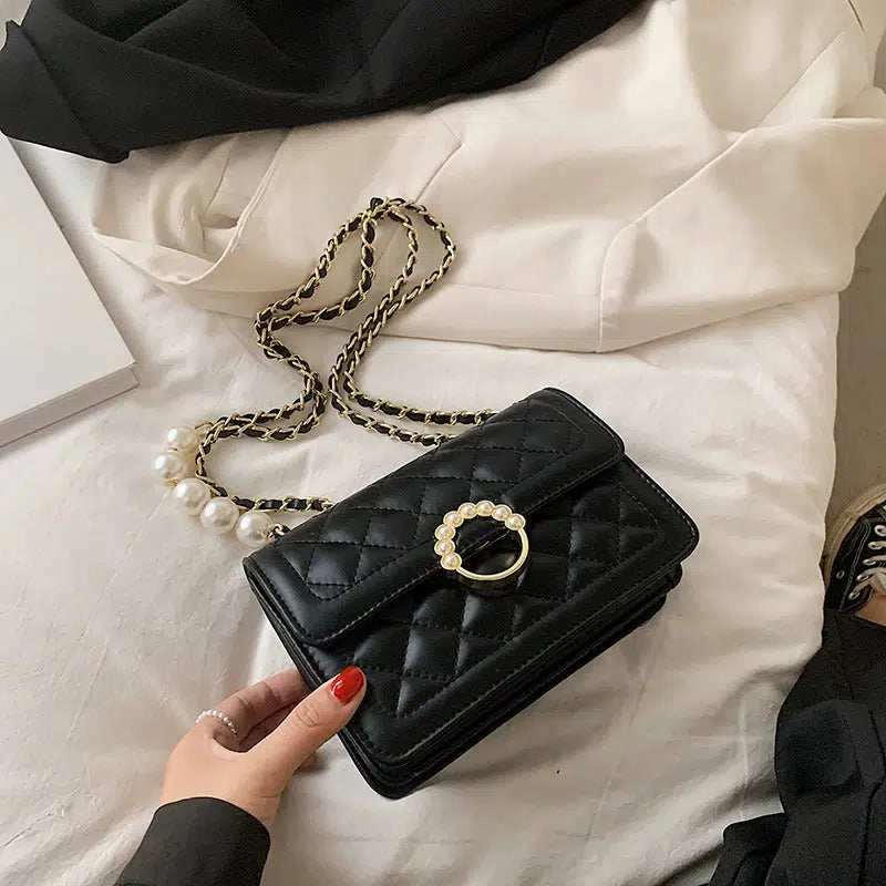 Pearl Accent Chain Strap Square Bag