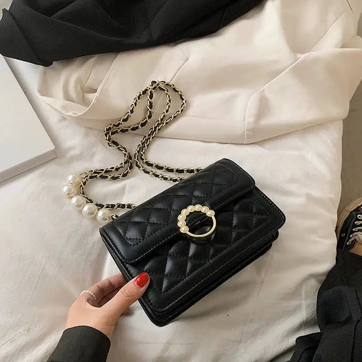Pearl Accent Chain Strap Square Bag