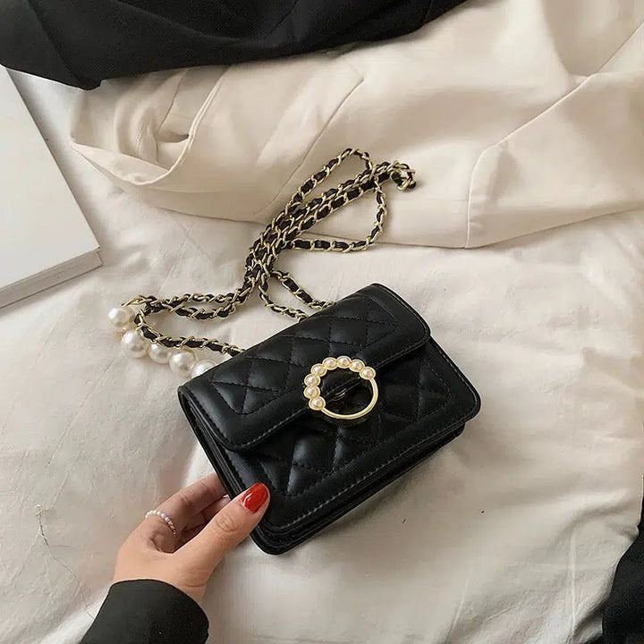 Pearl Accent Chain Strap Square Bag