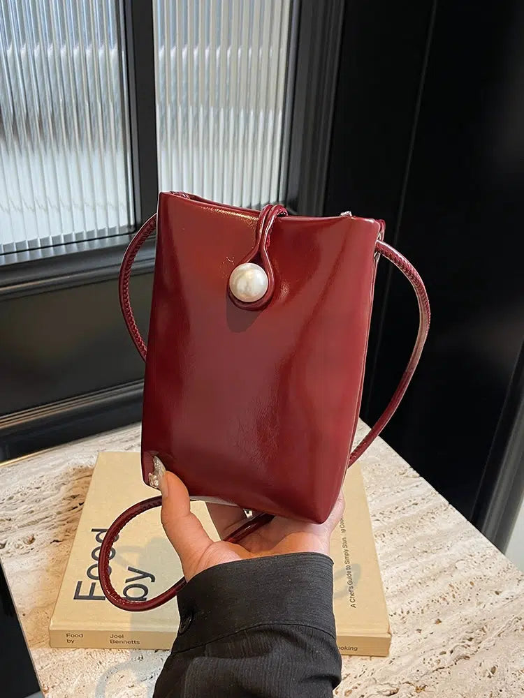 Pearl Button Leather Mobile Phone Bag
