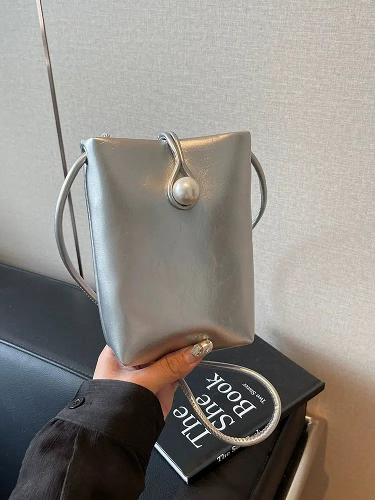 Pearl Button Leather Mobile Phone Bag