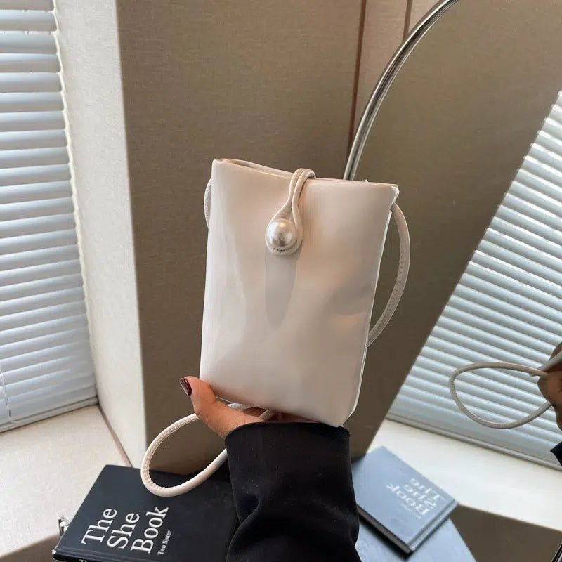 Pearl Button Leather Mobile Phone Bag