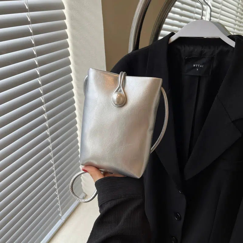 Pearl Button Leather Mobile Phone Bag