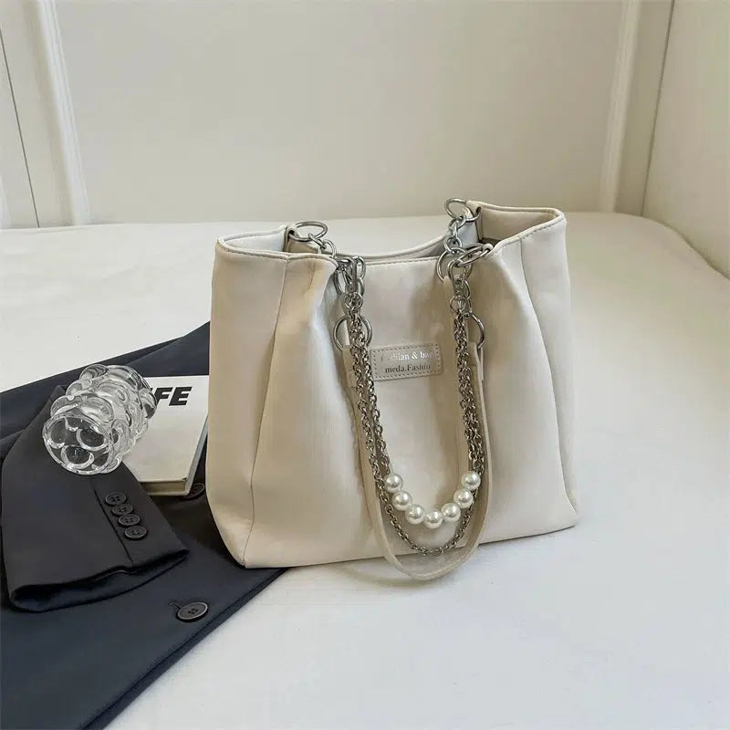 Pearl Chain Accent Chic Tote Bag