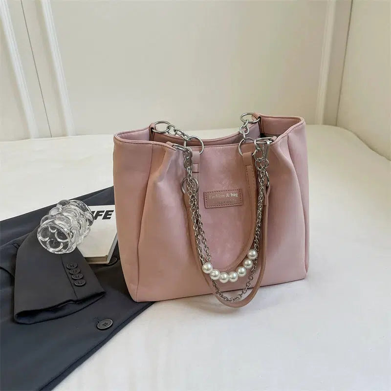 Pearl Chain Accent Chic Tote Bag