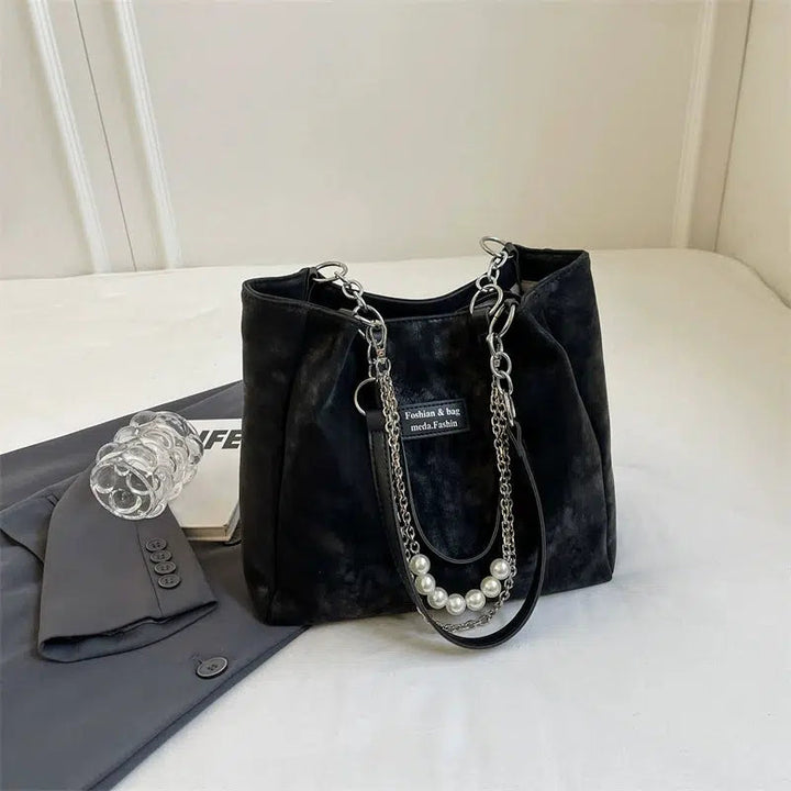 Pearl Chain Accent Chic Tote Bag