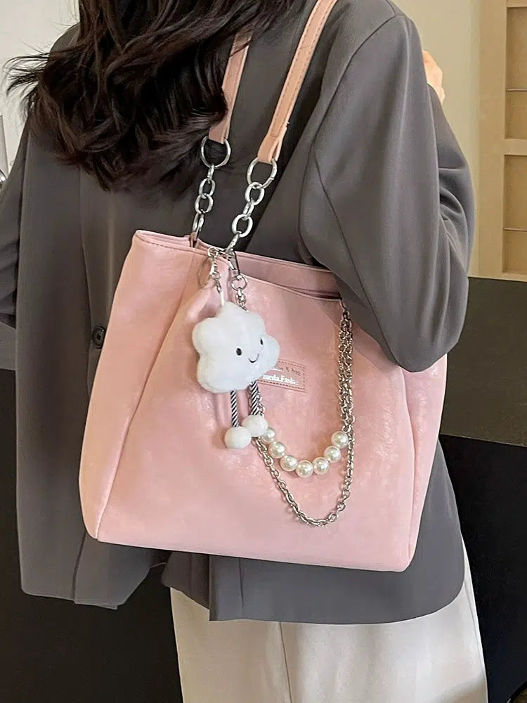 Pearl Chain Accent Chic Tote Bag