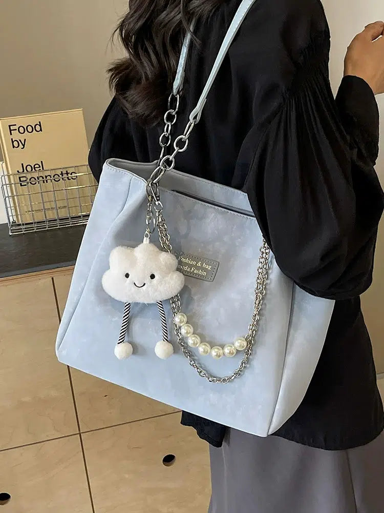 Pearl Chain Accent Chic Tote Bag