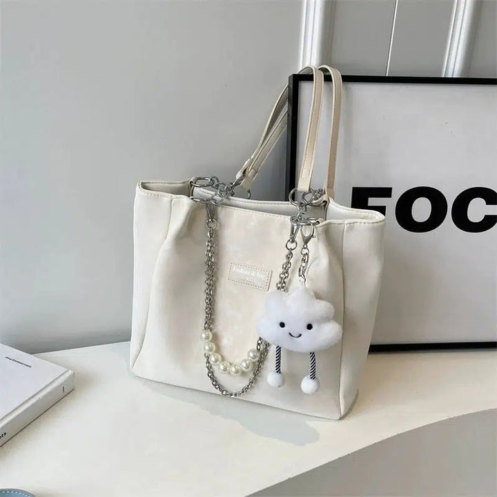 Pearl Chain Accent Chic Tote Bag