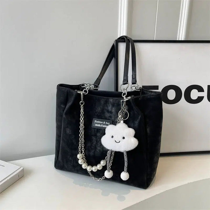Pearl Chain Accent Chic Tote Bag