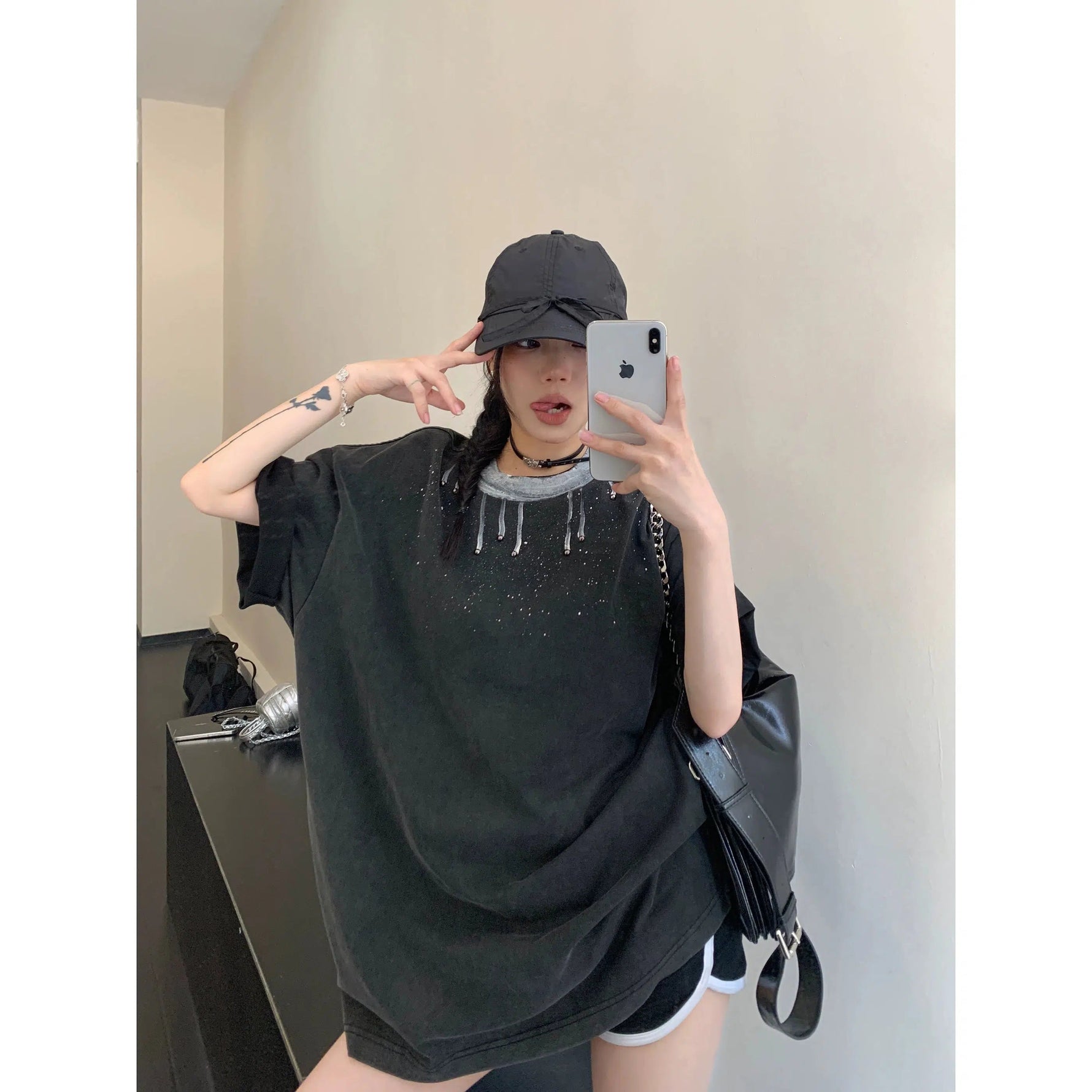 Pearl Embellished Spray Paint T-Shirt