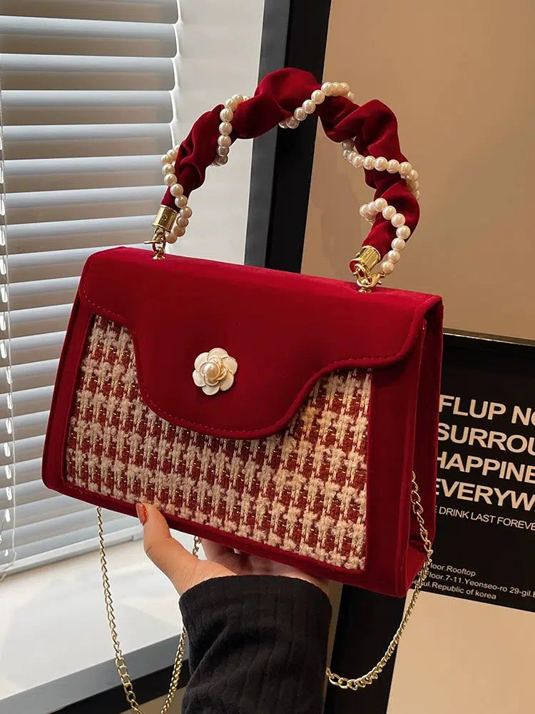 Pearl Handle Houndstooth Square Bag