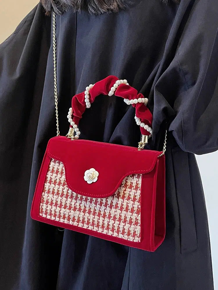 Pearl Handle Houndstooth Square Bag