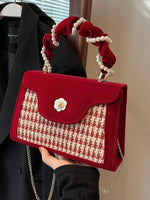Pearl Handle Houndstooth Square Bag