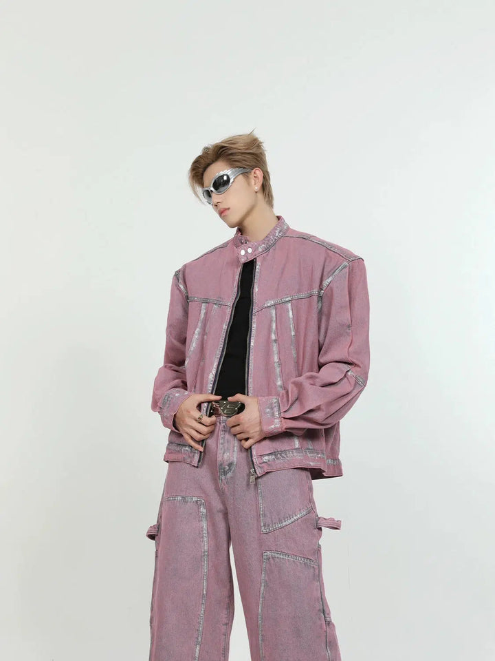 Pink Denim Jacket & Straight-leg Jeans