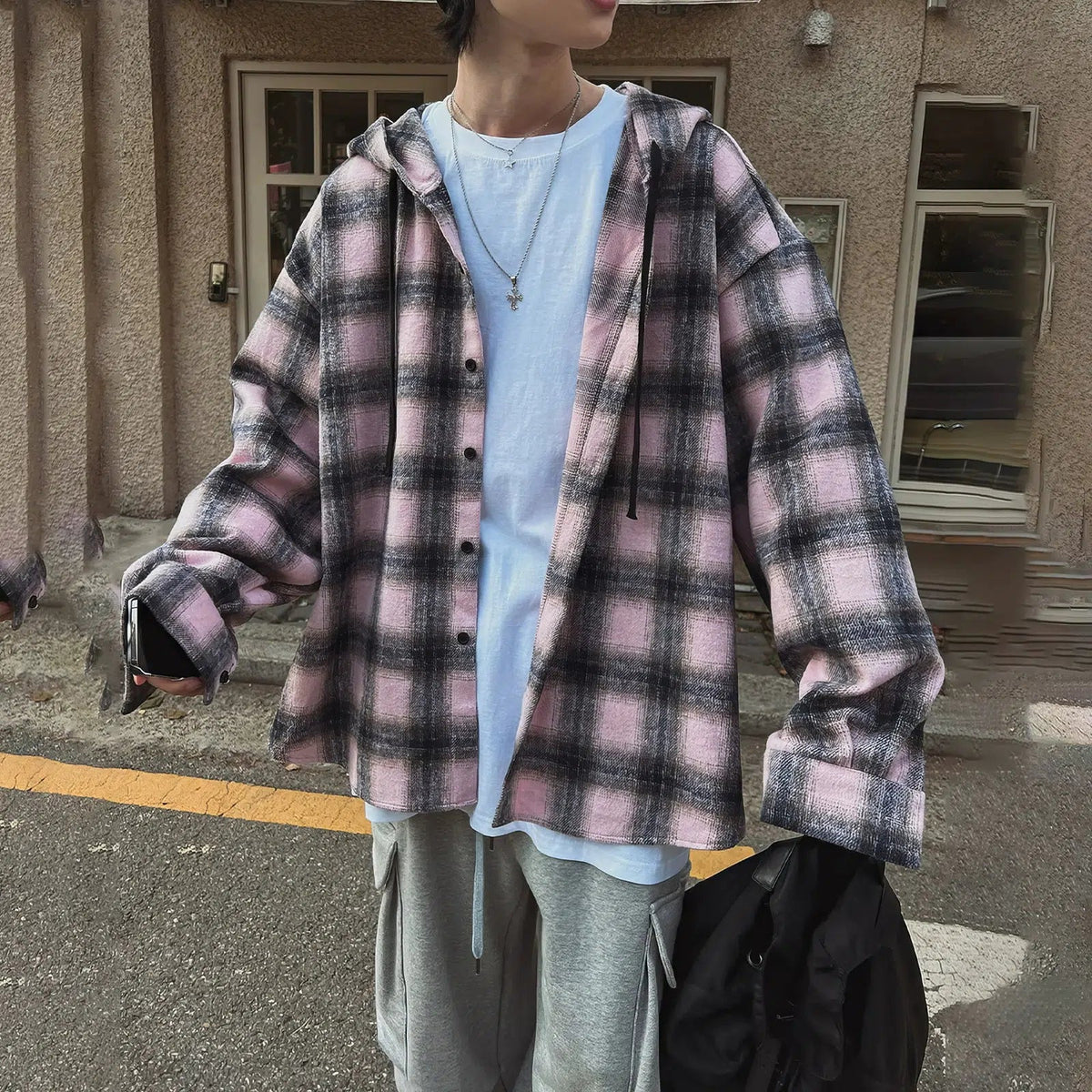 Pink Plaid Hooded Jacket