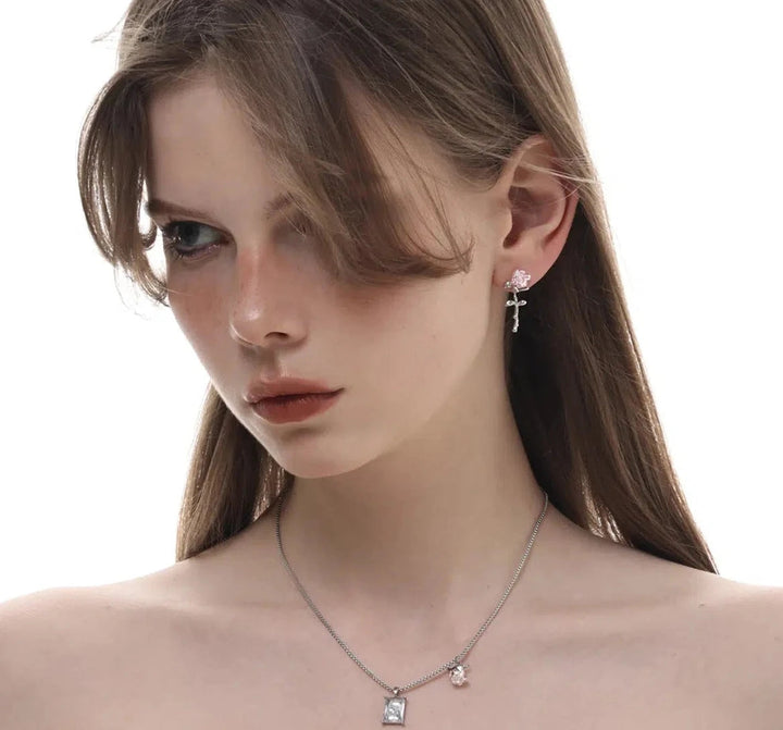 Pink Rose Earrings