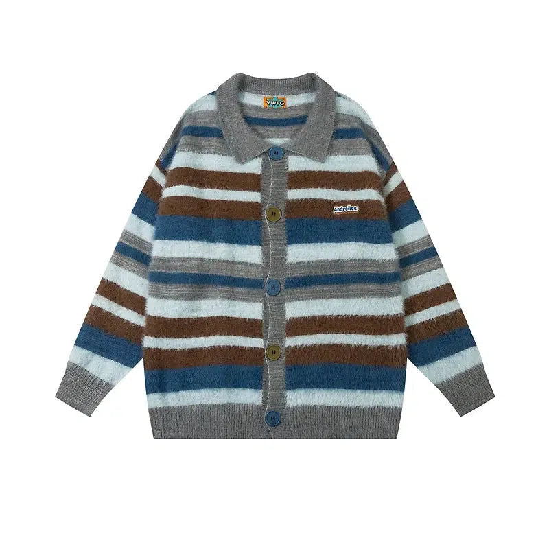 Pink Striped Knitted Cardigan