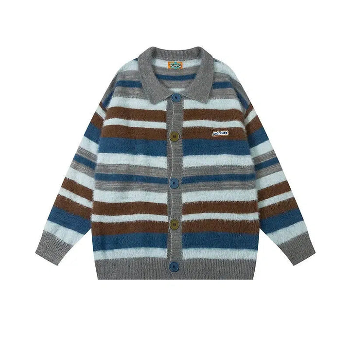 Pink Striped Knitted Cardigan