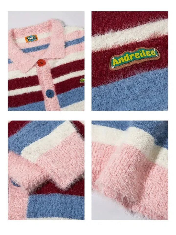 Pink Striped Knitted Cardigan
