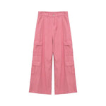 Pink Wide Leg Denim Cargo Pants