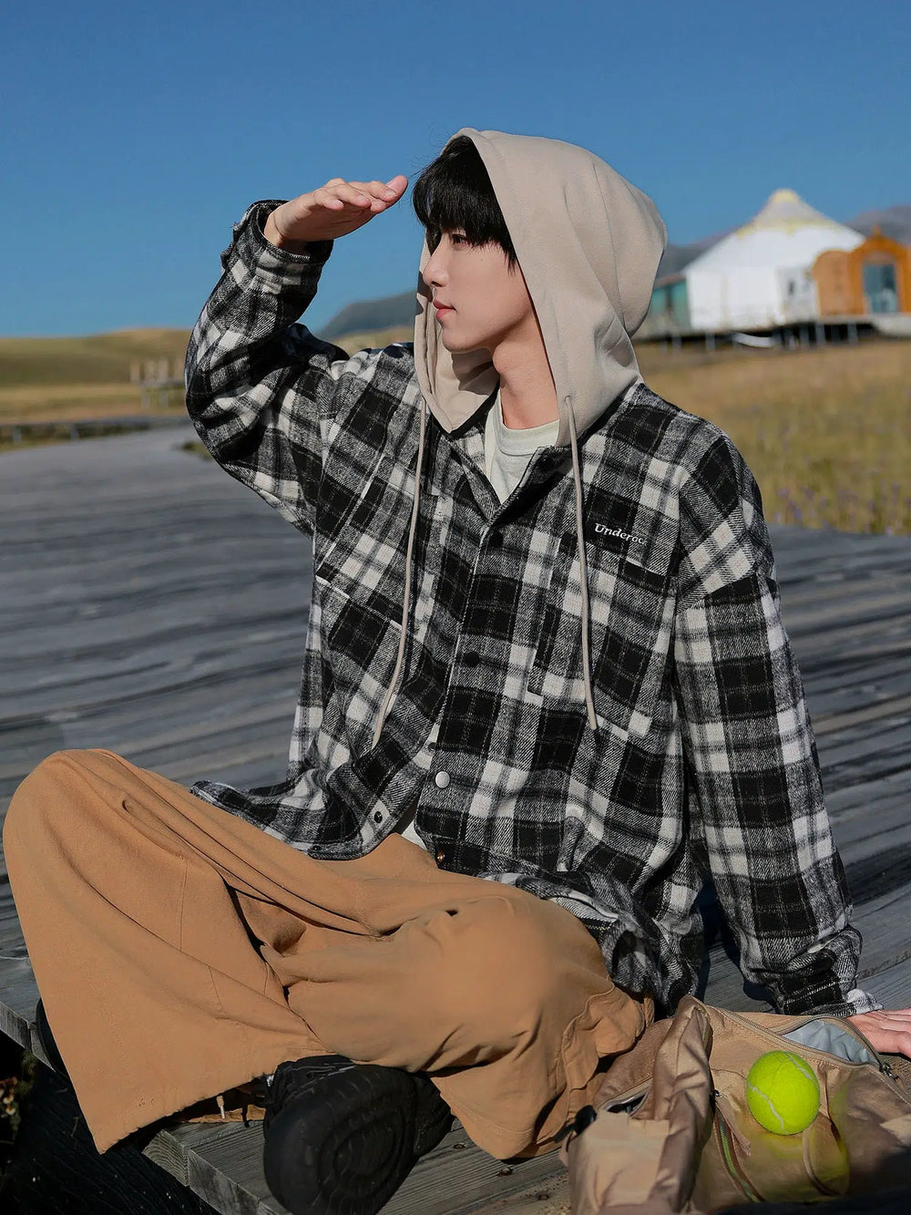 Plaid Button-Up Hoodie Jacket