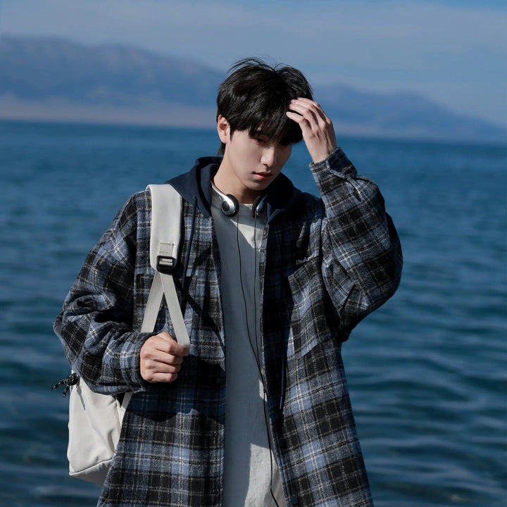 Plaid Button-Up Hoodie Jacket