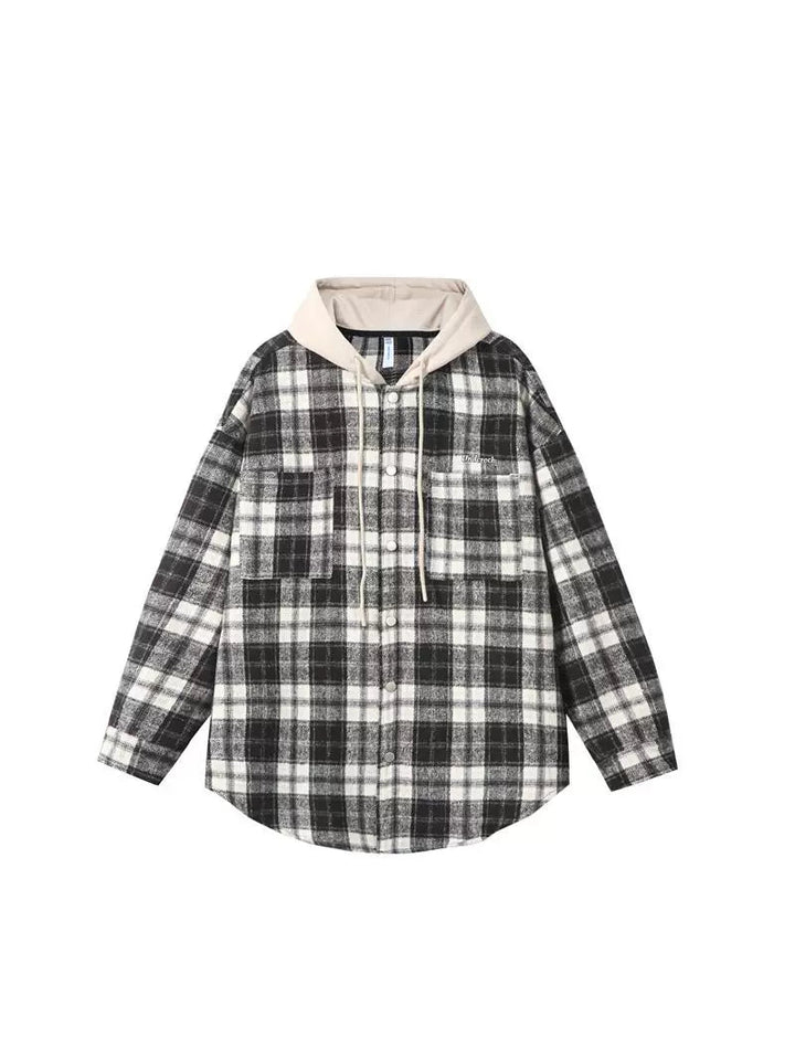 Plaid Button-Up Hoodie Jacket