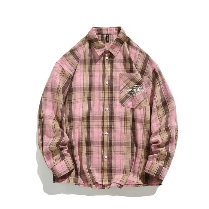 Plaid Casual Button-Down Pocket Shirt