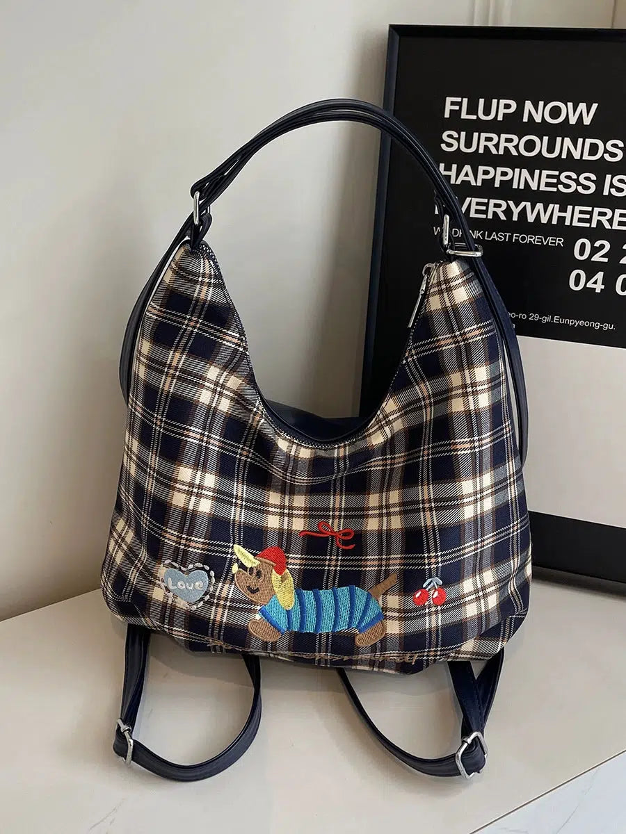 Plaid Dachshund Embroidered Bag