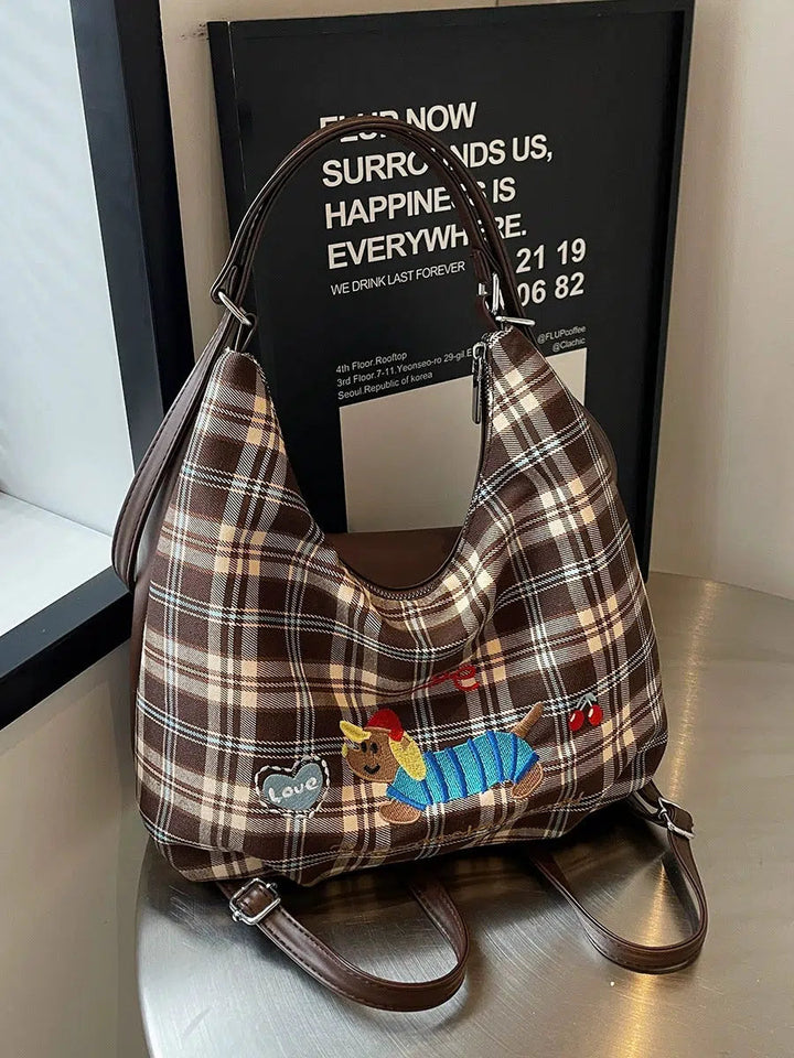 Plaid Dachshund Embroidered Bag