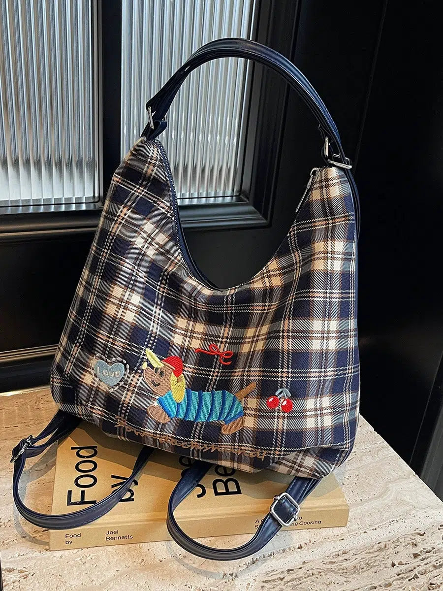 Plaid Dachshund Embroidered Bag